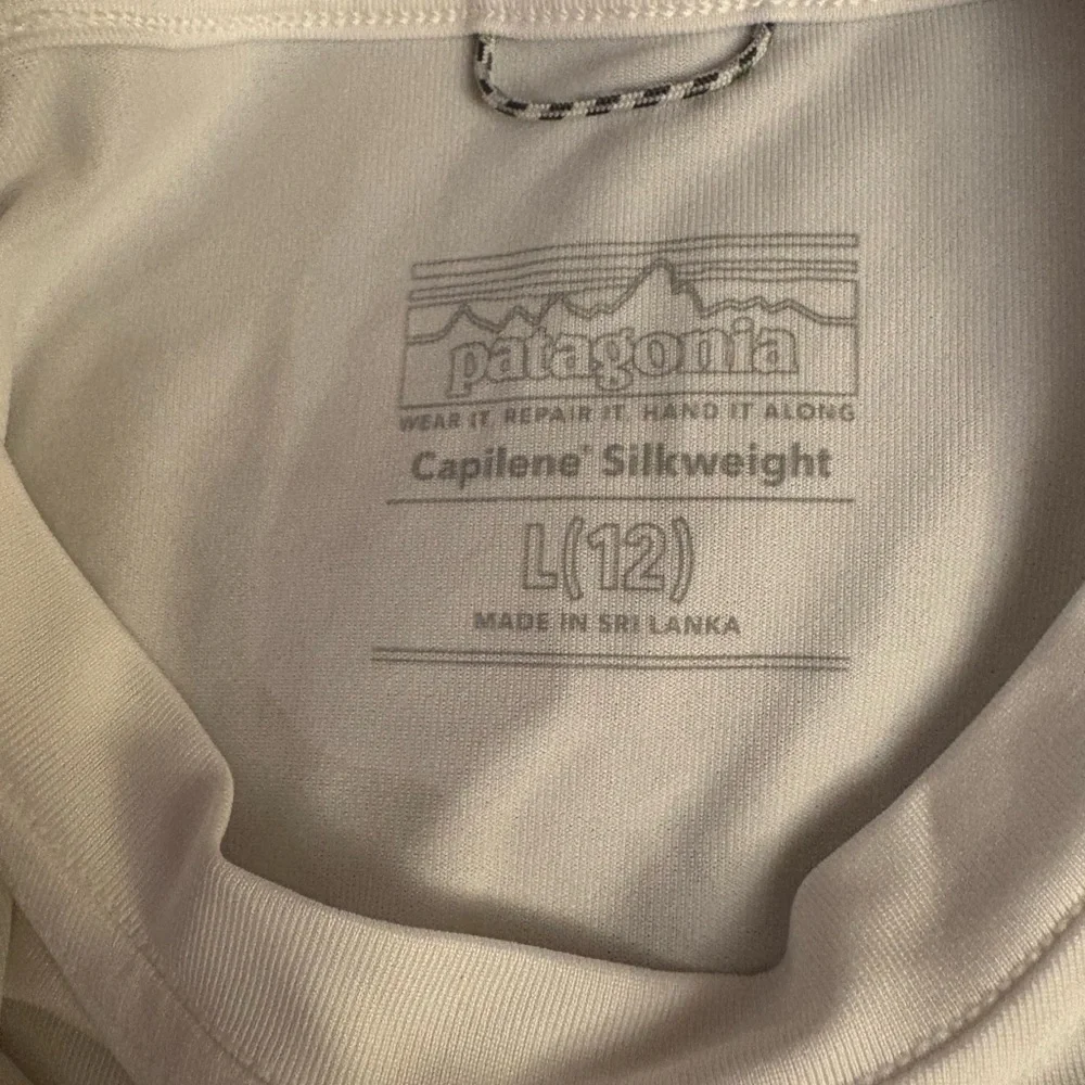 Patagonia White Long Sleeve Tee with Navy Logo (capilene silk weight) - Picture 2 of 2